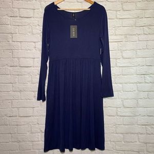 DB MOON Women Casual Empire Waist Dress Navy L